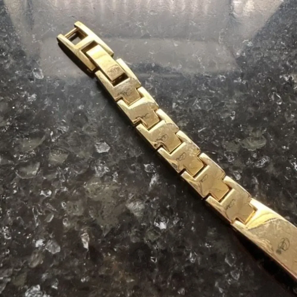 Chico’s Large Face Mother of Pearl Pave Rhinestone Goldtone Delicate‎ Band Watch